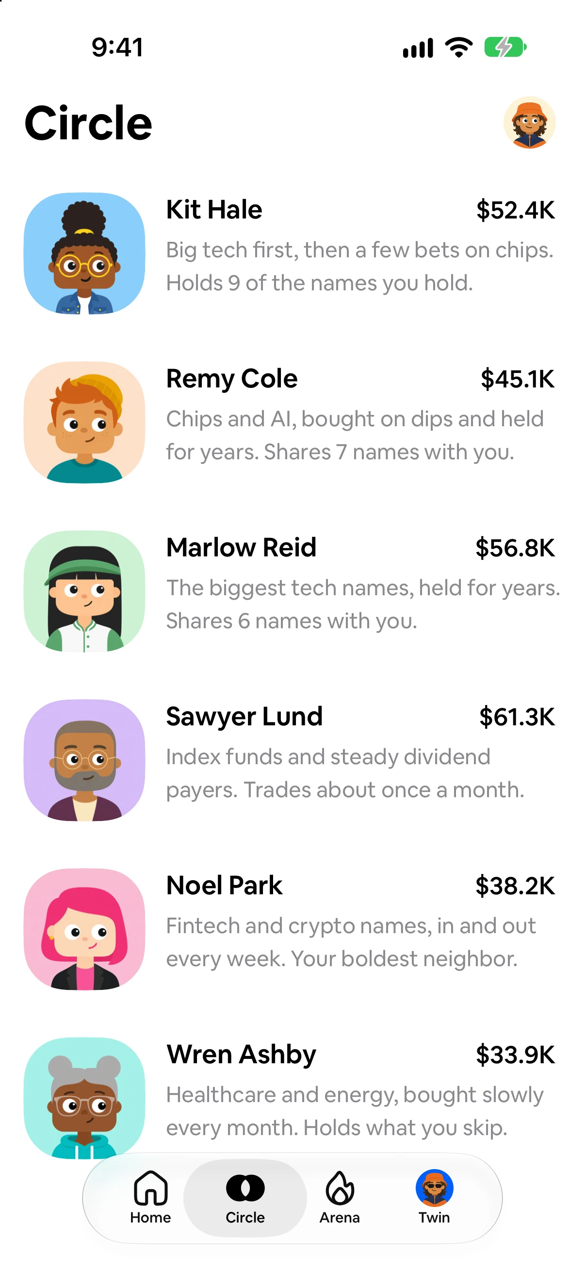 The Circle tab: the people whose portfolios look most like yours