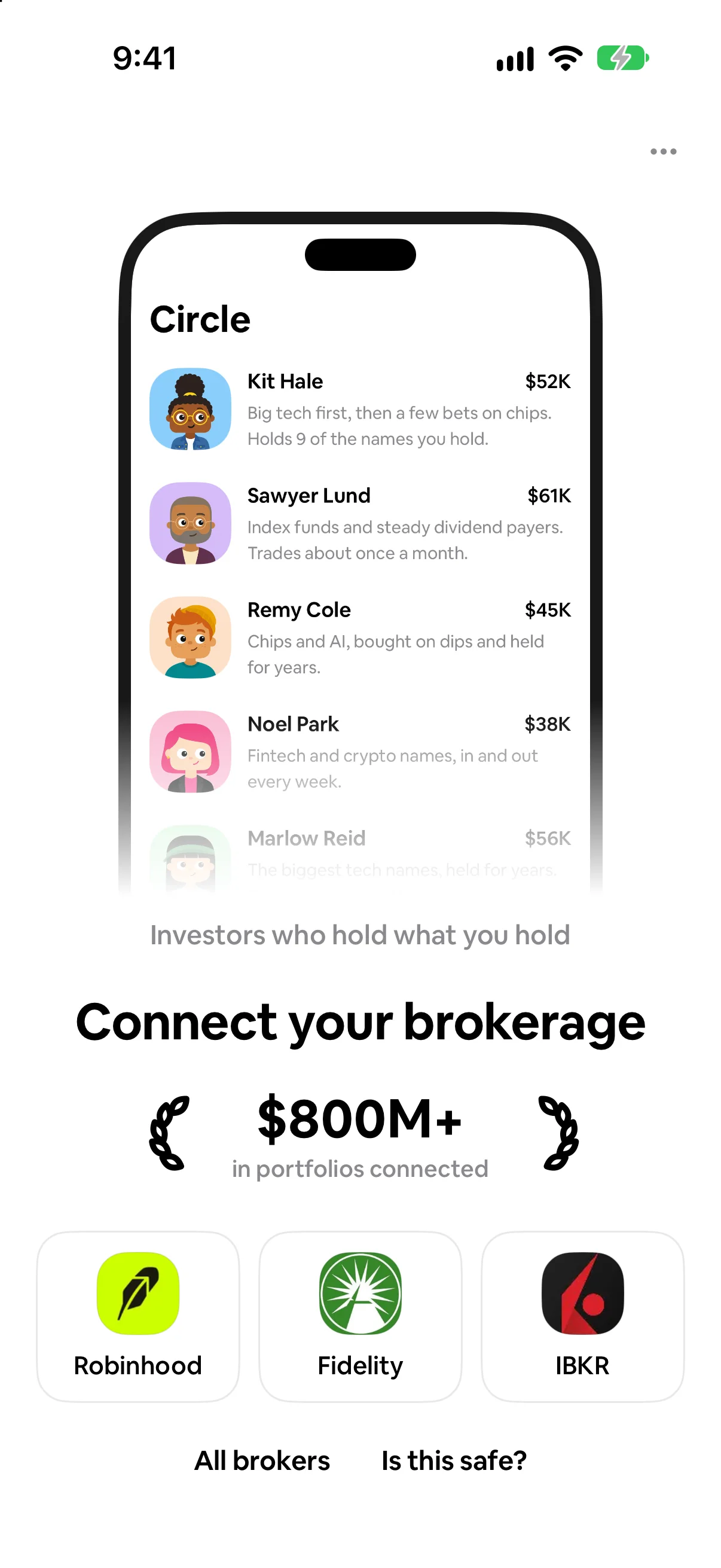 Connecting a brokerage: investors who hold what you hold, and the brokers to choose from